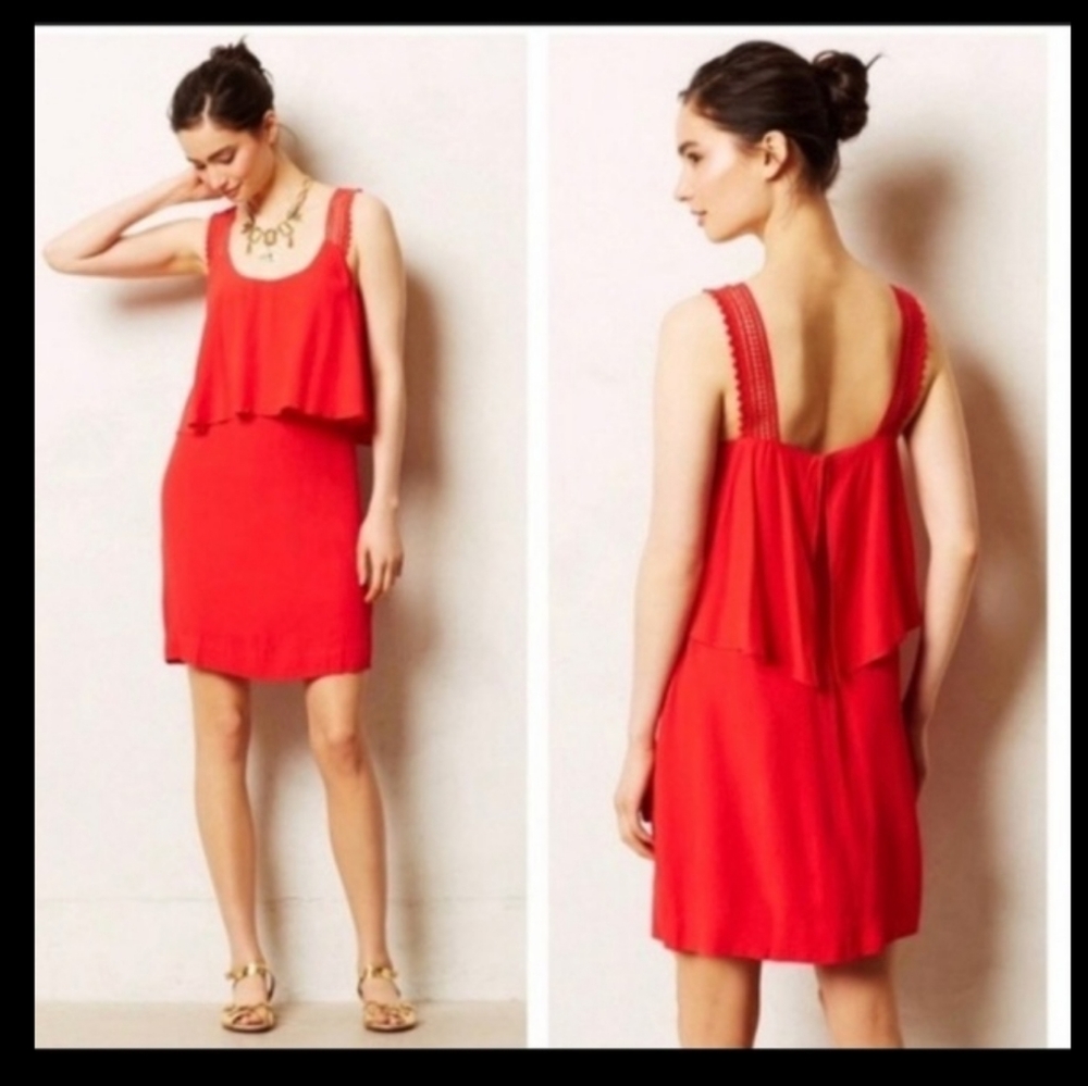 Anthropologie Maeve Red Tisana Crochet Strap Dress